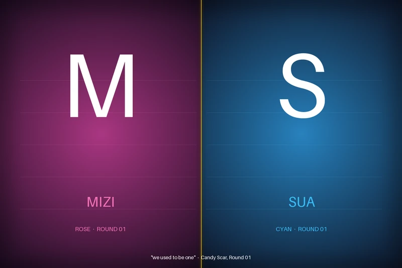Candy Scar MIZI and SUA typographic diptych in rose and cyan